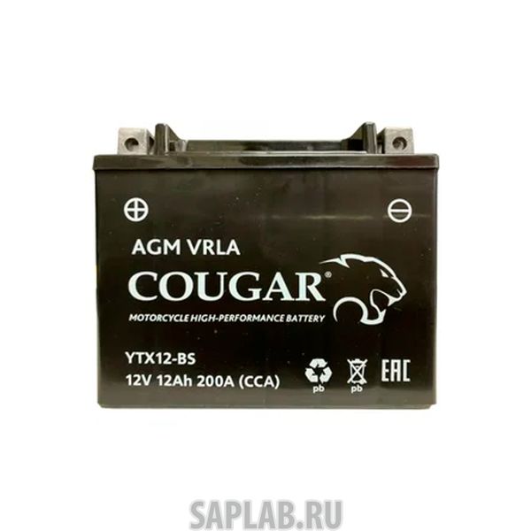 Купить COUGAR YTX12BS Аккумулятор мотоциклетный Cougar AGM YTX12-BS 12V 12Ah (залит и готов к применению)