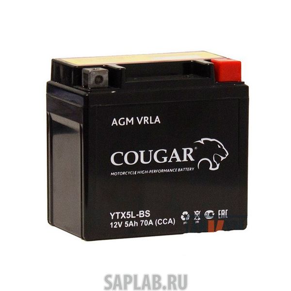 Купить COUGAR YTX5LBS Аккумулятор мотоциклетный Cougar AGM YTX5L-BS 12V 5Ah (залит и готов к применению)