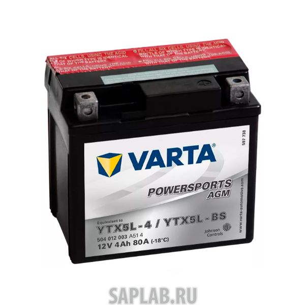 Купить VARTA 504012003 Аккумуляторная Батарея Евро 4ah 80a 114/71/106 Powersports Agm Moto Varta