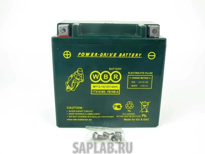 Купить WBR 1058108803445 Аккумулятор мотоциклетный WBR MT 12-14 12V14AH YTX16-BS,YB16B-A