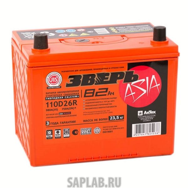 Купить ЗВЕРЬ 6СТ820 Аккумулятор ЗВЕРЬ ASIA 82 А/ч обратная R+ EN 750A 260x175x225 6СТ-82LЗУ/110D26L 6СТ-82.0