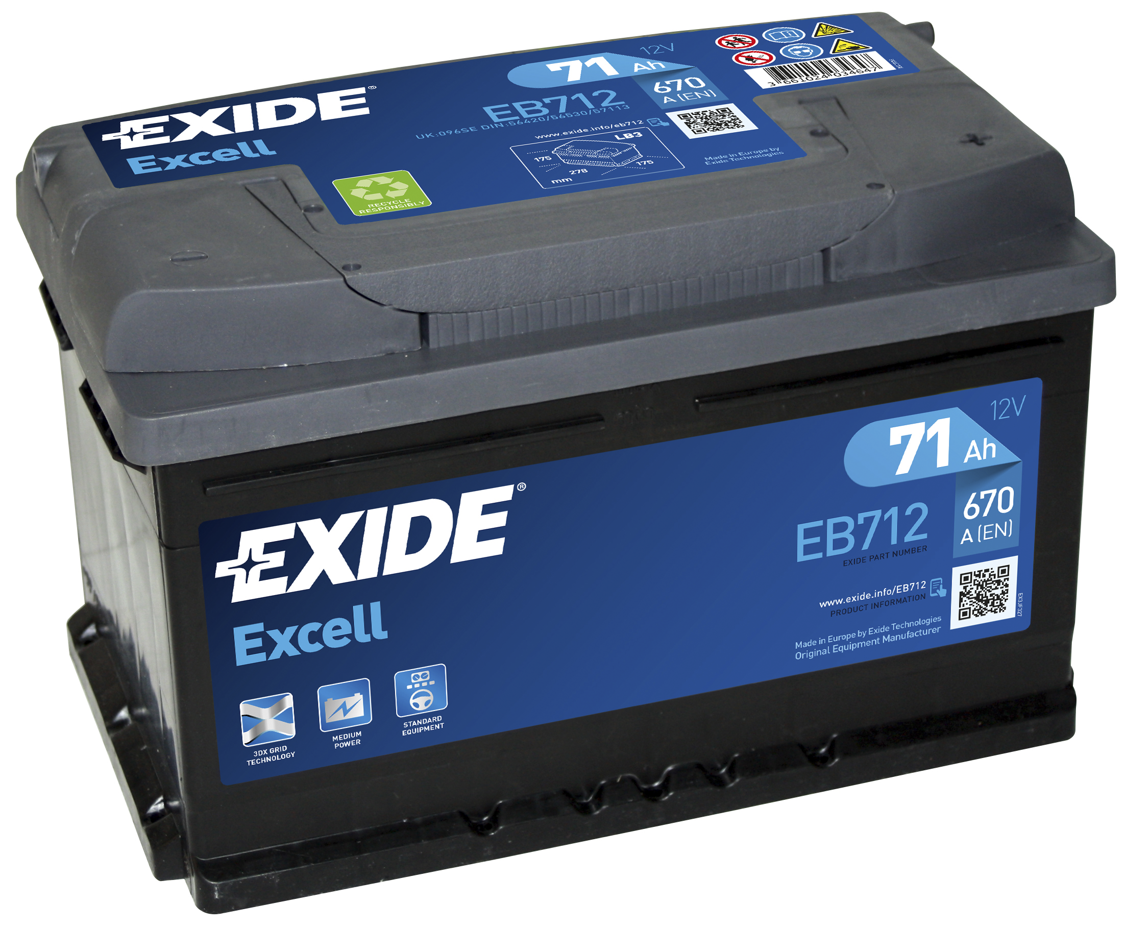 Купить EXIDE EB712 Аккумулятор автомобильный EXIDE EB712 71 Ач